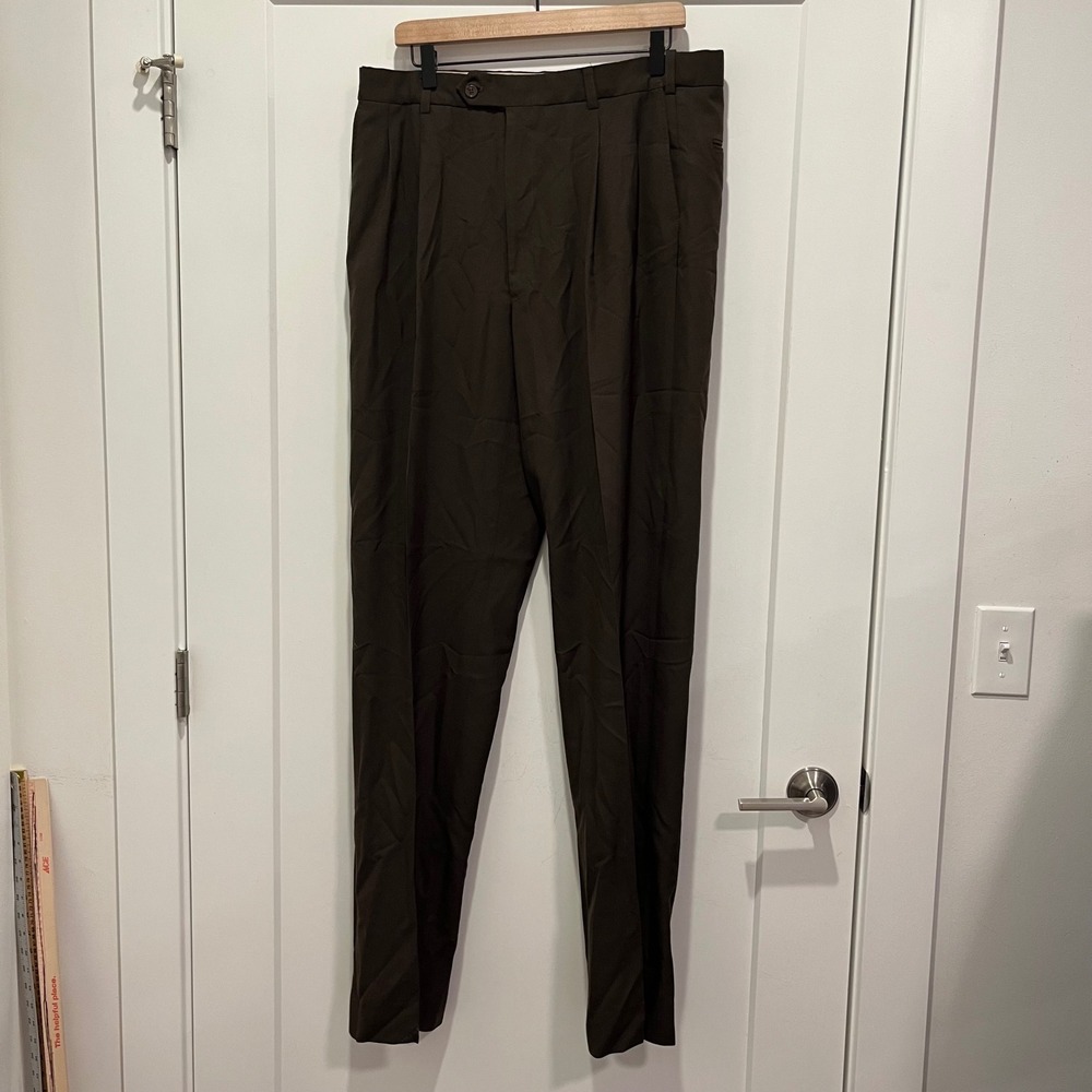Palm Beach Reflex Mens Brown Pleated Front Dress Pants Trousers 36L